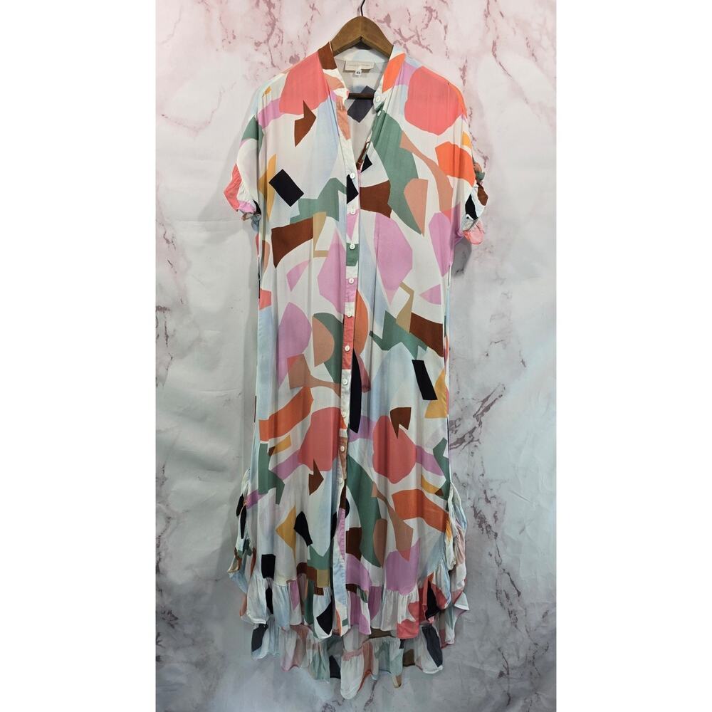 Anthropologie Dress Womens XS Pink White Retro Maxi Midi Corey Lynn Calter